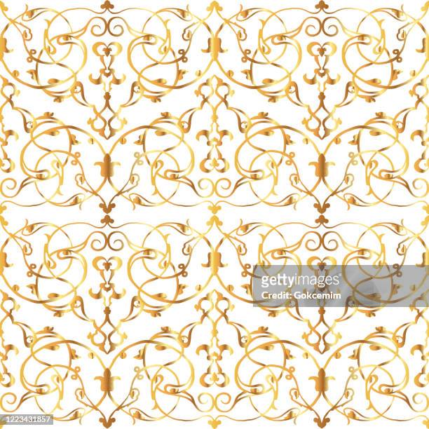 ゴールドフローラルイスラムパターン、抽象的な背景。ラマダングリーティングカード、オスマンイスラムパターンのためのデザイン要素。アダルシア、アラブ文化。イズニク手描きチュー� - arabesque position点のイラスト素材／クリップアート素材／マンガ素材／アイコン素材