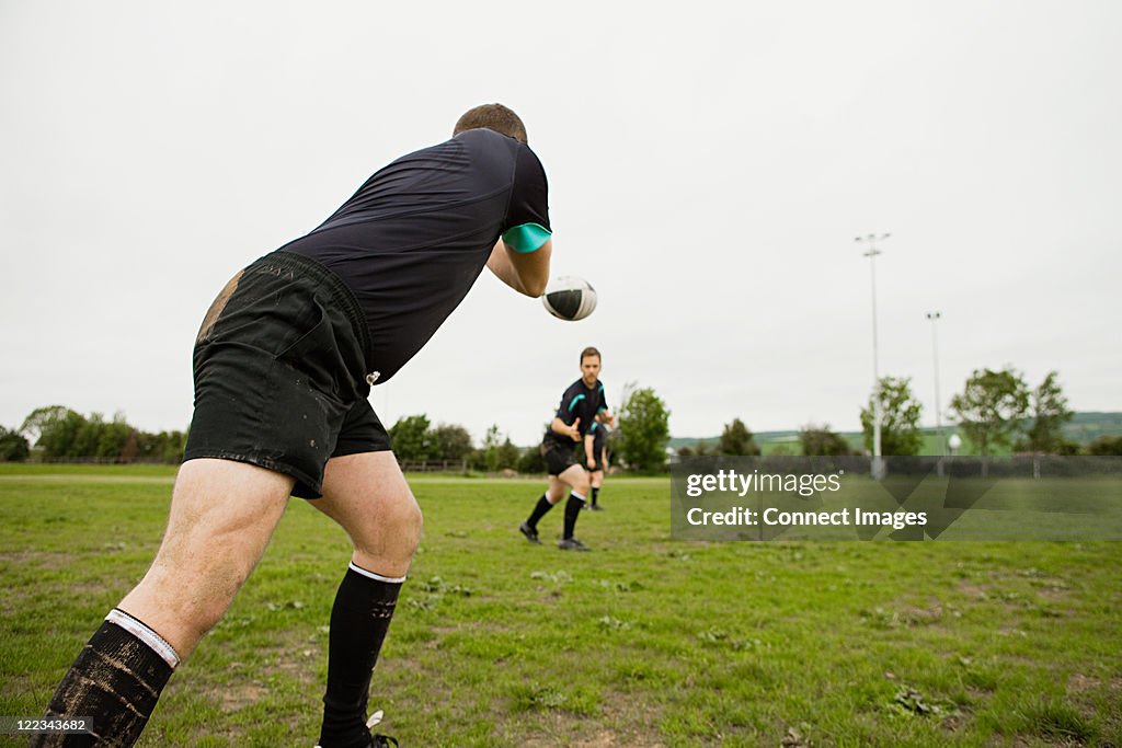 Rugby game in action