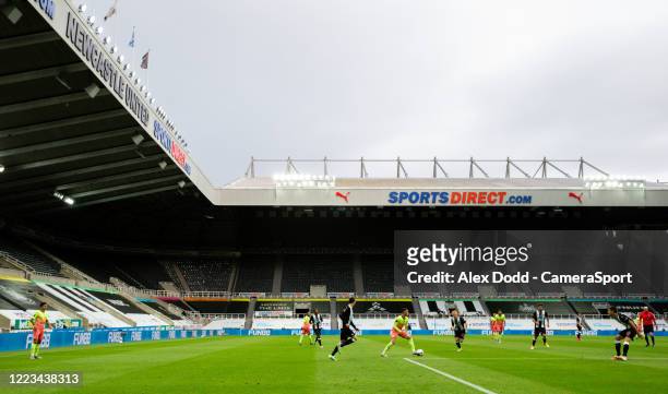 General view of the action during the FA Cup Quarter Final match between Newcastle United and Manchester City at St. James Park on June 28, 2020 in...