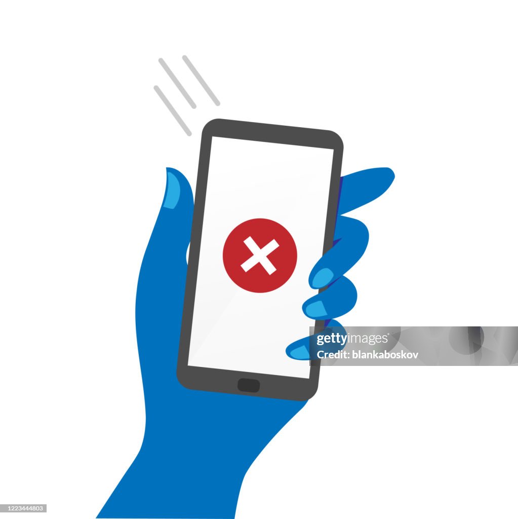 Hand Holding Smartphone Showing Decline Sign