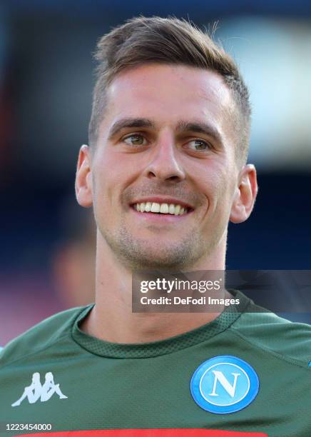 Arkadiusz Milik of Napoli laughs during the Serie A match between SSC Napoli and SPAL at Stadio San Paolo on June 28, 2020 in Naples, Italy.