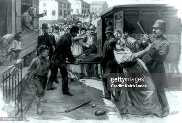 smallpox riots in milwaukee, wisconsin (1894) - history stock illustrations