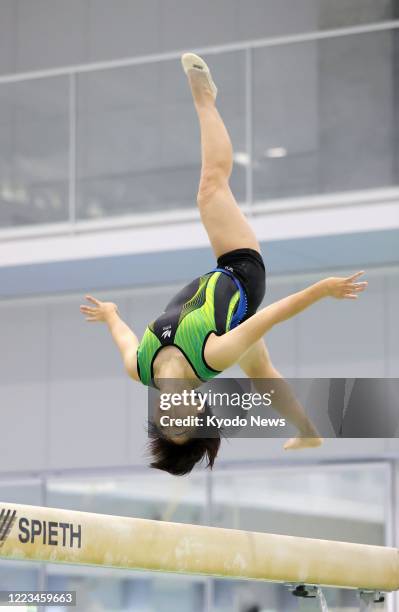 Japanese gymnast Mai Murakami, the women's all-around silver medalist at the 2018 world championships, resumes training at the Nippon Sport Science...