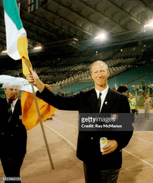 Rome , Italy - 30 June 1990; Republic of Ireland manager Jack Charlton waves to supporters after the FIFA World Cup 1990 Quarter-Final match between...