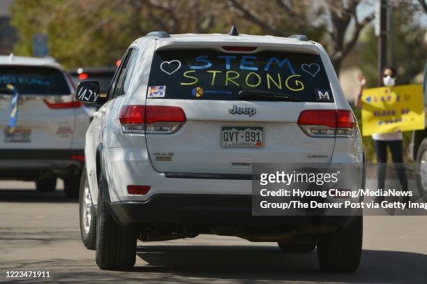 Students and parents car rally for one year memorial of STEM School Highlands Ranch shooting in Highlands Ranch, Colorado on Thursday. May 7, 2020....