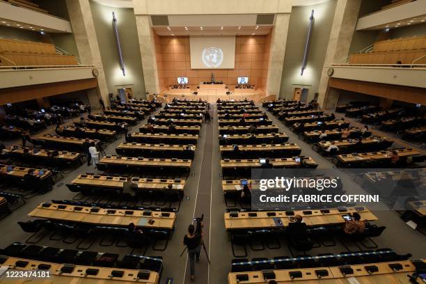 General view at the opening of the UN Human Rights Council's 44th session on June 30, 2020 in Geneva. - Hong Kong's chief executive defended China's...