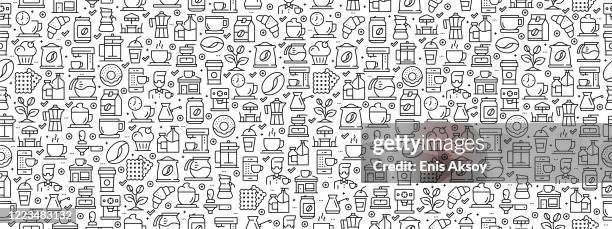 seamless pattern with coffee icons - bread packet stock illustrations