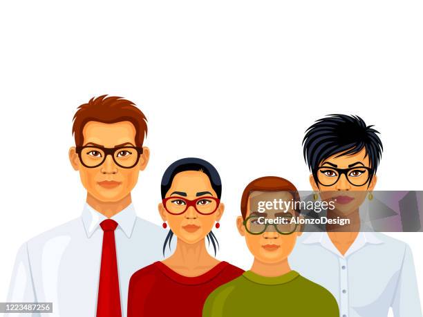 caucasian happy family - all men group selfie stock illustrations