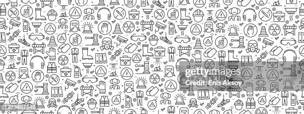 seamless pattern with work safety icons - moral hazard stock illustrations