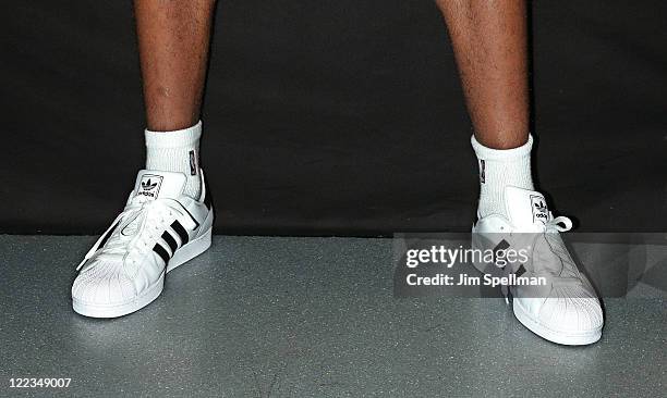 Derrick Favors visits Champs Sports on June 24, 2010 in New York City.