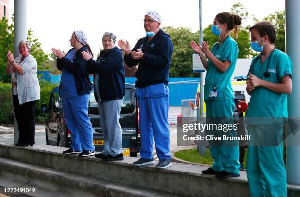 Applause for key workers at Salford Royal Hospital on May 07, 2020 in Salford, England. Following the success of the "Clap for Our Carers" campaign,...