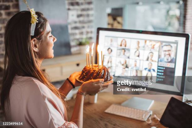birthday video call - zoom birthday stock pictures, royalty-free photos & images