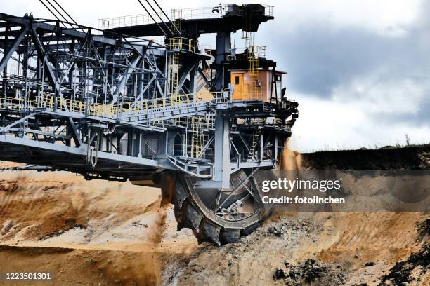 bucket wheel excavator in a lignite mine - metal bucket stock pictures, royalty-free photos & images