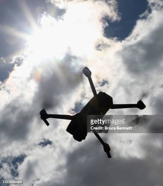 Drone flies in the skies over Bethpage State Park on May 7, 2020 in Bethpage, New York.