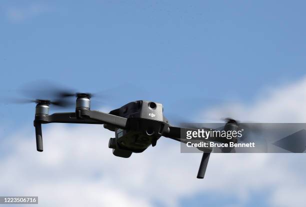 Drone flies in the skies over Bethpage State Park on May 7, 2020 in Bethpage, New York.