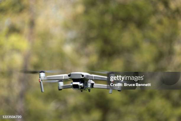 Drone flies in the skies over Bethpage State Park on May 7, 2020 in Bethpage, New York.