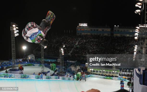 Louie Vito of the United States competes in the Snowboard Men's Halfpipe final on day six of the Vancouver 2010 Winter Olympics at Cypress Snowboard...