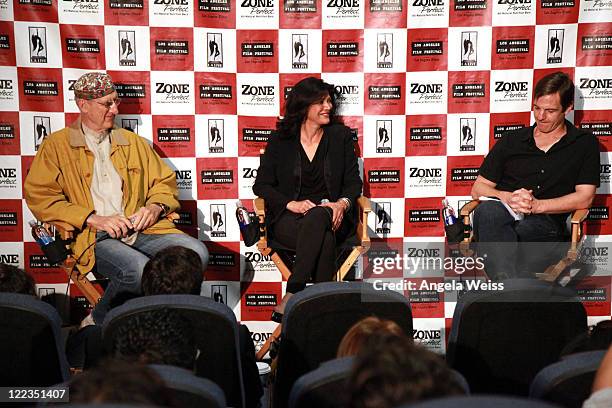 Actors James Cromwell, Shohreh Aghdashloo and William Mapother speak onstage during Coffee Talks: Actors during the 2010 Los Angeles Film Festival at...