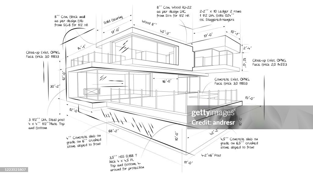 Illustration of the blueprint of a beautiful modern house