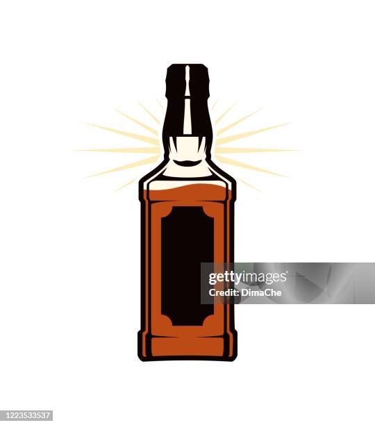 whiskey, bourbon, rum, brandy, cognac, schnaps oder anderes starkes getränk in einer flasche - vektor-symbol - whiskey stock-grafiken, -clipart, -cartoons und -symbole