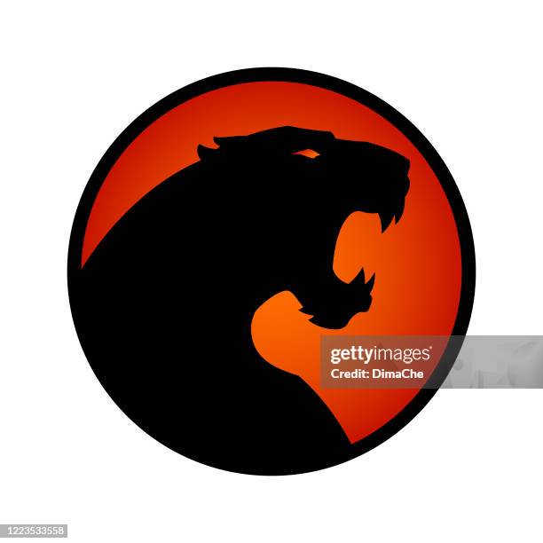 black panther leopard head silhouette in circle vector icon - leopard silhouette stock illustrations