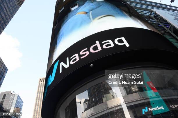View of NASDAQ in Times Square during the coronavirus pandemic on May 7, 2020 in New York City. COVID-19 has spread to most countries around the...
