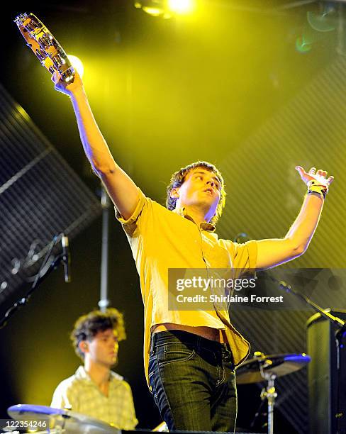 Jacob Graham and Connor Hanwick of The Drums perform on the John Peel stage on Day 4 of the Glastonbury Festival at Worthy Farm on June 27, 2010 in...