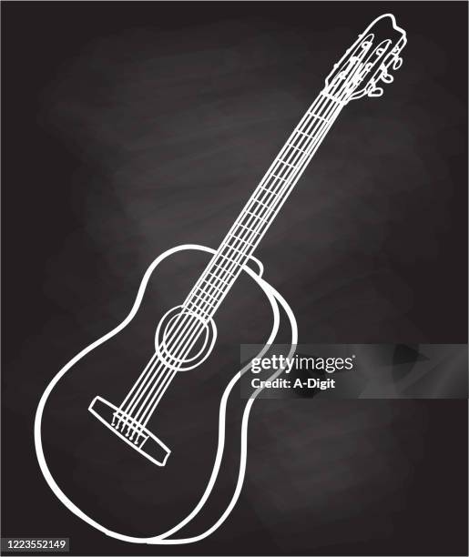 ilustrações, clipart, desenhos animados e ícones de quadro de giz de ícone de guitarra acústica - violão acústico