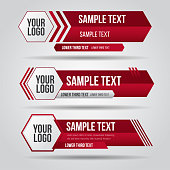Lower third tv red design template modern contemporary. Set of banners bar screen broadcast bar name. Collection of lower third for video editing on transparent background.