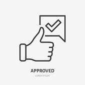Thumb up line icon, vector pictogram of approve. Best choice illustration, sign for vote