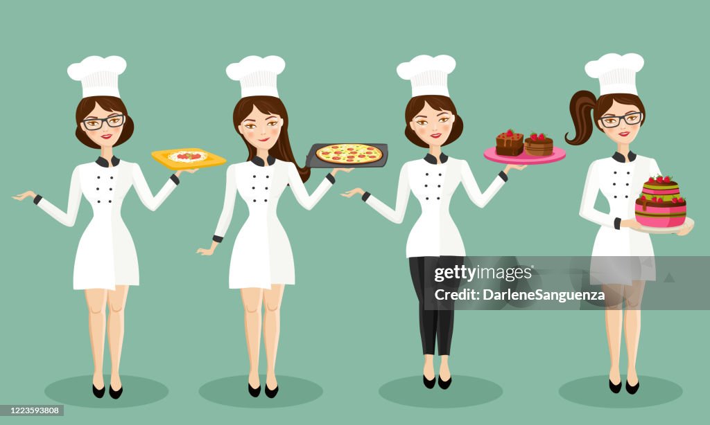 Beautiful Female Chef Character Set Stock Vector Illustrations