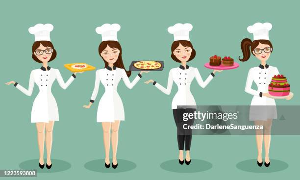 Beautiful Female Chef Character Set Stock Vector Illustrations High-Res Vector Graphic