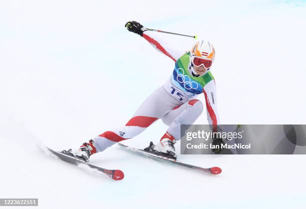 Michaela Kirchgasser of Austria competes during the Ladies Giant Slalom on day 14 of the Vancouver 2010 Winter Olympics at Whistler Creekside on...