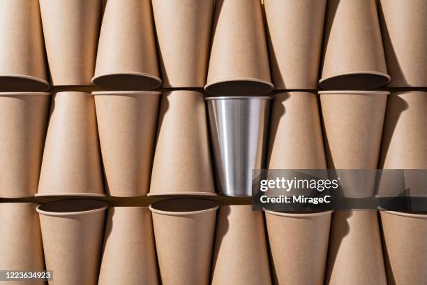 a steel cup among disposable cups - reusable stock pictures, royalty-free photos & images