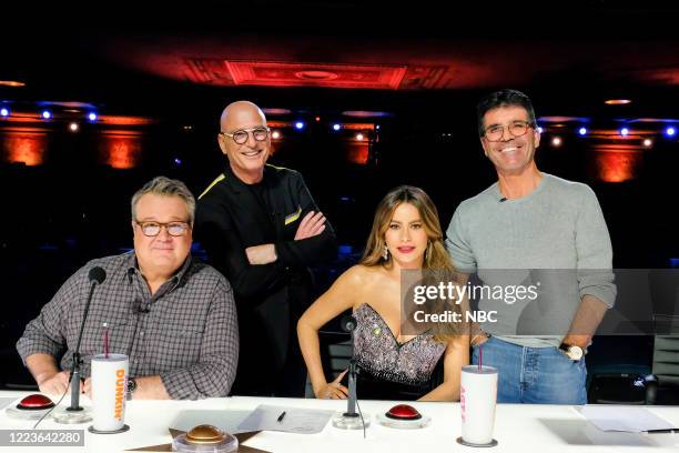 Auditions" Episode 1505 -- Pictured: Eric Stonestreet, Howie Mandel, Sofia Vergara, Simon Cowell --