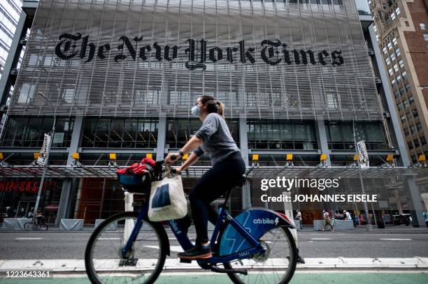 The New York Times building is seen on June 30, 2020 in New York City. The New York Times has become the highest-profile media organization to leave...