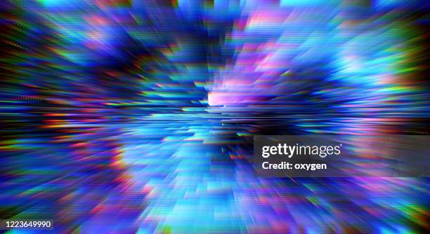 abstract colorful blue radial glitch chromatic holographic background - verlegenheit stock-fotos und bilder