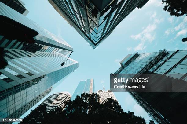 looking-up view from a street cross in city center - brisbane stock pictures, royalty-free photos & images