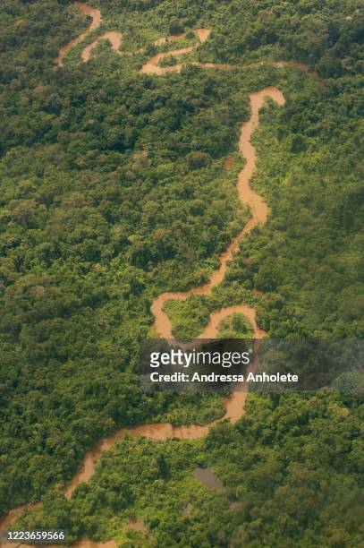Aerial view from an helicopter of the Brazilian Amazon region near the border with Venezuela at the Auaris on June 30, 2020 in Roraima, Brazil.