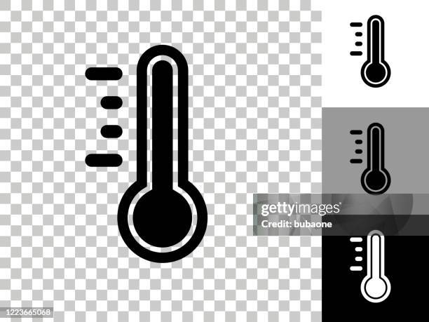 thermometer icon on checkerboard transparent background - hot thermometer vector stock illustrations