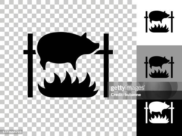 roasting pig icon on checkerboard transparent background - flames transparent background stock illustrations