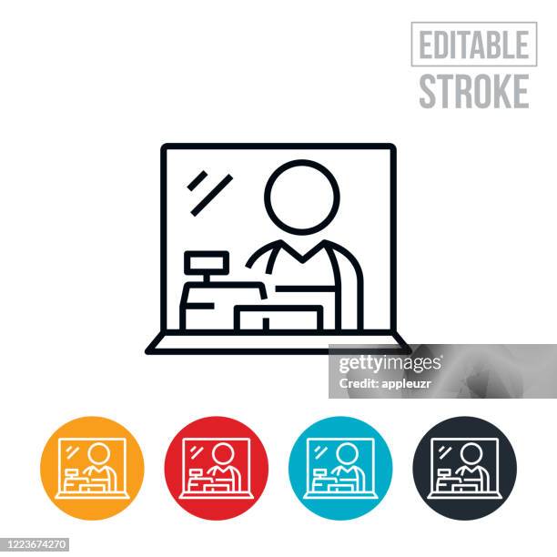 ilustrações de stock, clip art, desenhos animados e ícones de sneeze guard thin line icon - editable stroke - serviços-essenciais