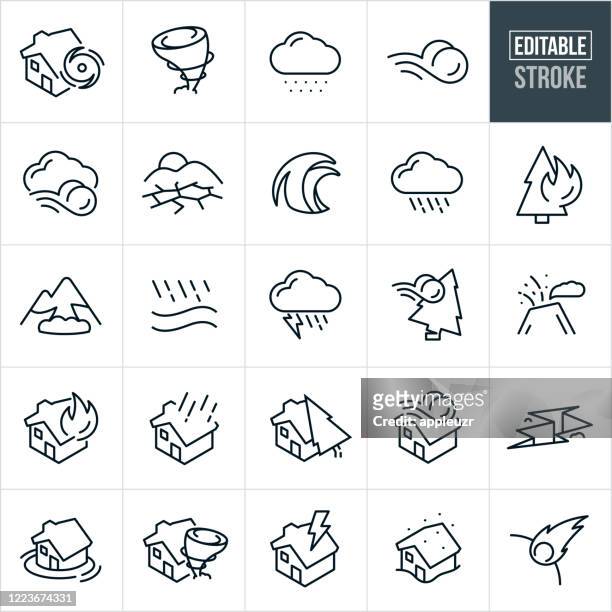 natural disaster thin line icons - editable stroke - earthquake stock illustrations