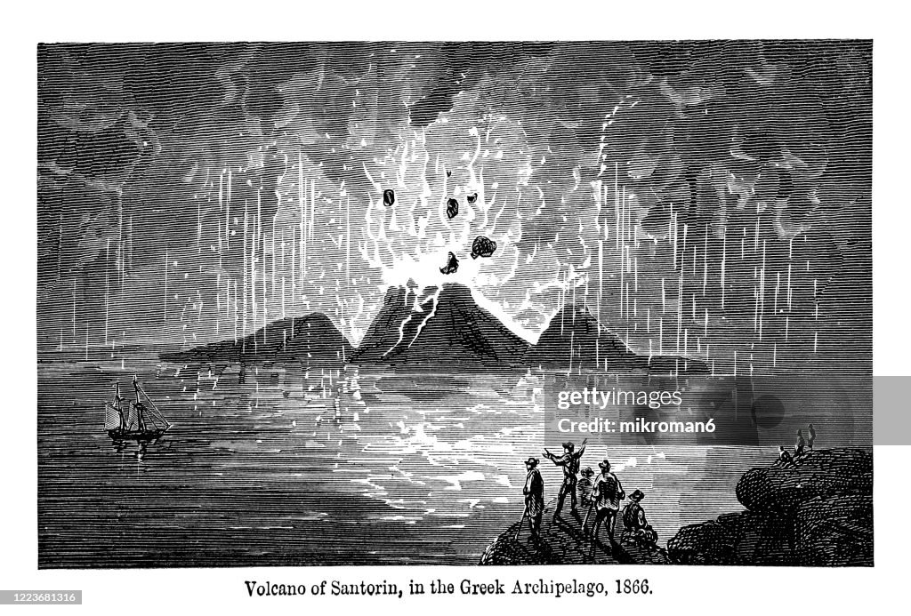 Antique Illustration of Volcanoes and Volcanic Phenomena. Copyright has expired on this artwork