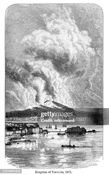 antique illustration of volcanoes and volcanic phenomena. copyright has expired on this artwork - mt vesuvius stock pictures, royalty-free photos & images