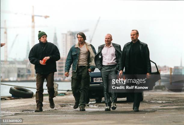Nikolaj Lie Kaas, Mads Mikkelsen, Ulrich Thomsen, Søren Pilmark in Flickering Lights 1999, directed by Anders Thomas Jensen