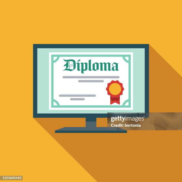 stockillustraties, clipart, cartoons en iconen met pictogram online diploma e-learning - officiële openingen