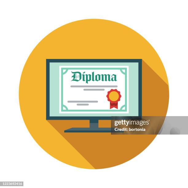 stockillustraties, clipart, cartoons en iconen met pictogram online diploma e-learning - officiële openingen