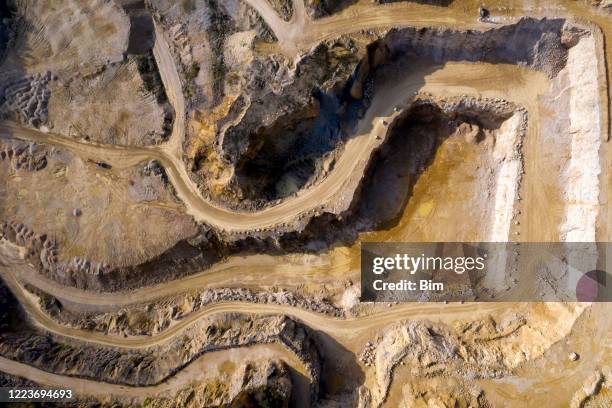 open pit mine, aerial view - open pit mine stock pictures, royalty-free photos & images