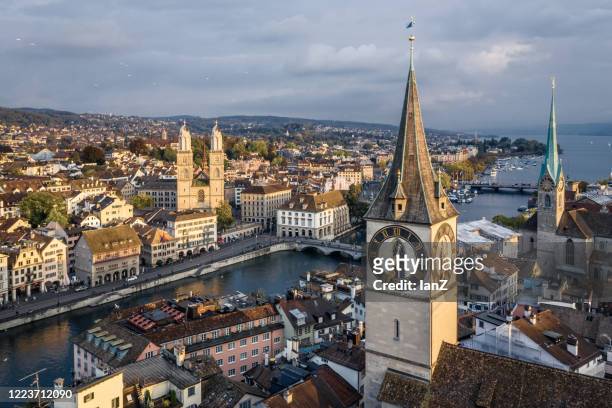 zurich old town aerial view - zurich stock pictures, royalty-free photos & images